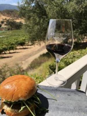 A delicious burger with a fantastic view with a great wine to match